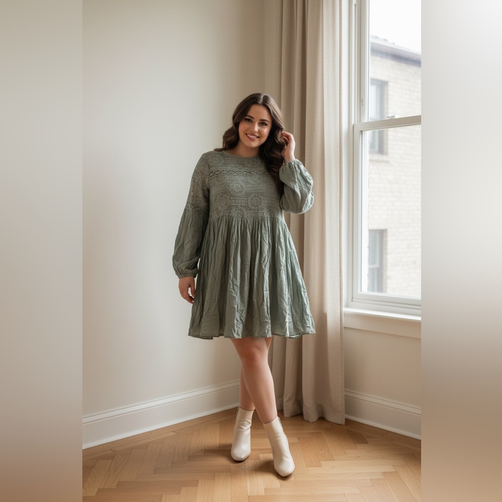 Altar'd State Elegant Lace Dress in Soft Gray - Picture 1 of 7